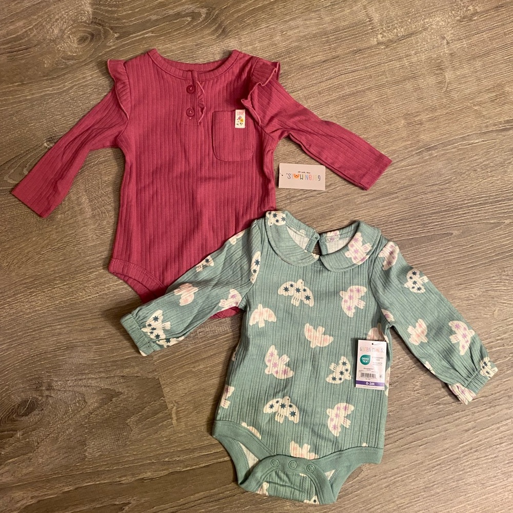 Garanimals Pink and Green 0-3mo girls 2 pack onesies